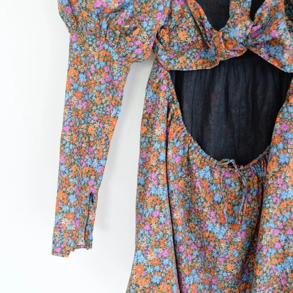 For Love & Lemons Brittany Mini Floral Revolve Dress 100% Cotton Puff Shoulder M - Picture 10 of 15